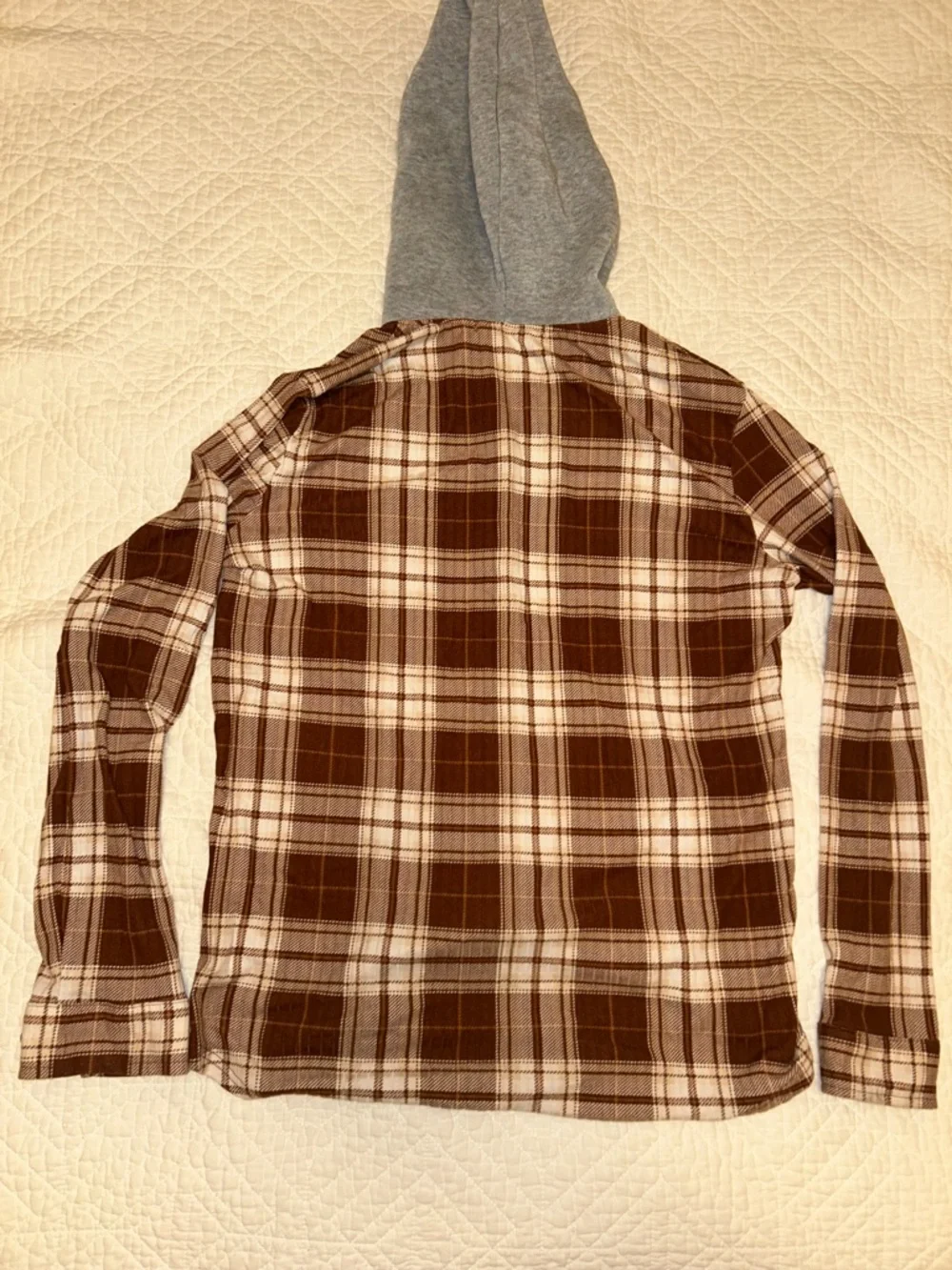 Women's Brown Plaid Hooded Button-Down Shirt - Picture 6 of 6